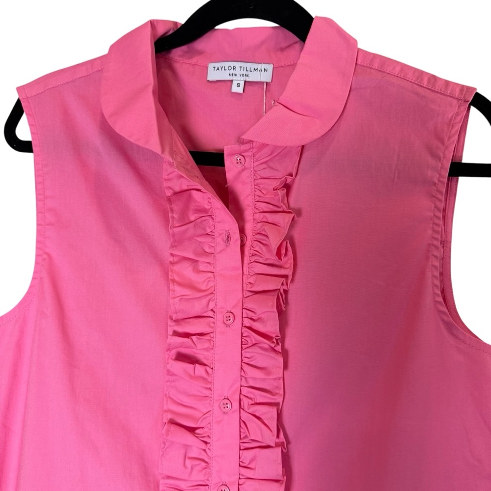 Taylor Tillman Cotton Poplin Pink Preppy Beach Ruffled Mini Dress sz S - Picture 2 of 9